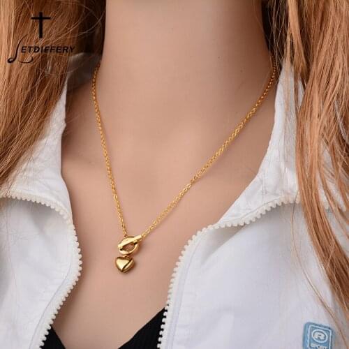 Letdiffery Romantic Fashion Love Heart Pendant Stainless Steel OT Buckle Necklace For Women Party Jewelry