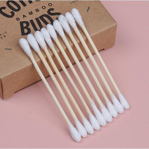 100 pcs Double Head Cotton Swab Disposable Bamboo Cotton Swab Wood Sticks Buds Beauty women Makeup Nose Ears Cleaning tools