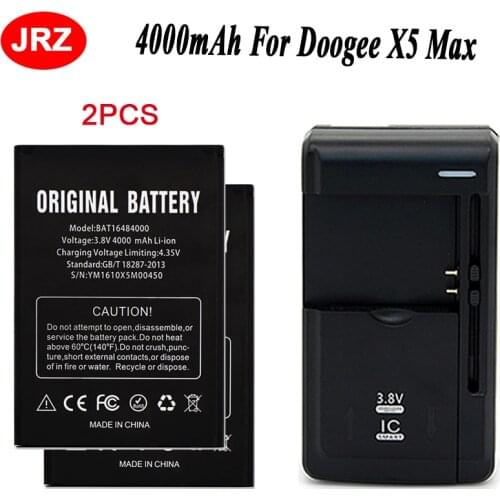 2PCS For DOOGEE X5 MAX Battery for DOOGEE X5 MAX Pro Batterie Bateria 4000mAh+Universal Charger