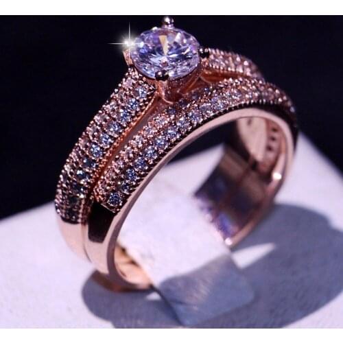 2018 New Arrival Top Selling Drop Ship Fashion Jewelry Sparkling Round 5A CZ Zirconia Women Couple Bridal Ring Set Gift Size5-10