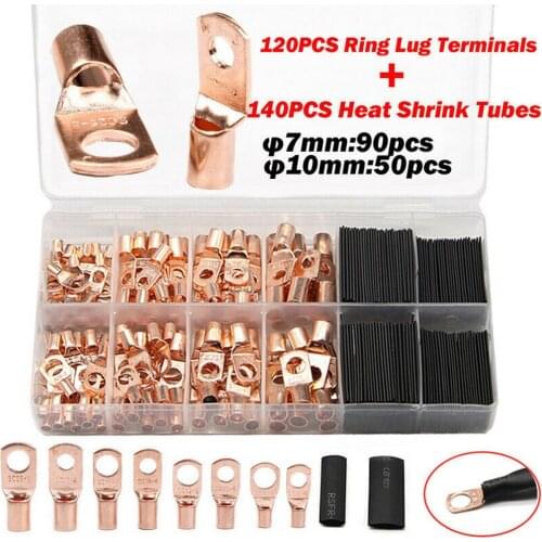 60PCS/260PCS high quality＆Applicable rate Car Auto Open Barrel Copper Ring Lug Terminals Wire Bare Cable Crimp Wire Connectors