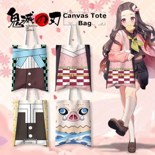 Anime Toilet-bound Hanako-Kun Kimetsu no Yaiba Demon Slayer Cute Cartoon Canvas Tote Reusable Shopping Bag Women Beach Handbags