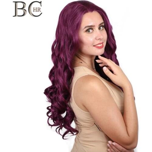 BCHR Long Wave Synthetic 13*2 Lace Front Wigs 24 inches Purple Wigs for Women Cosplay Party High Density Wig