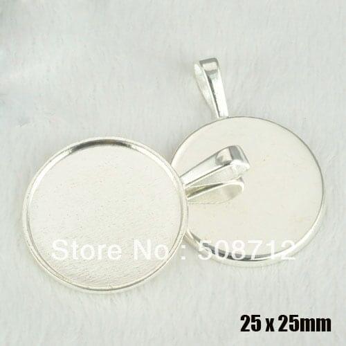 Free shipping!!! 100pcs Silver Plated Round 25mm 1'' Pendant Trays,Cabochon Settings