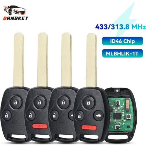 Dandkey 3/4 Buttons Remote Key Blank For Honda Accord 2008 - 2012 313.8Mhz MLBHLIK-1T ID46 Chip Fob Uncut HON66 Blade Car Key