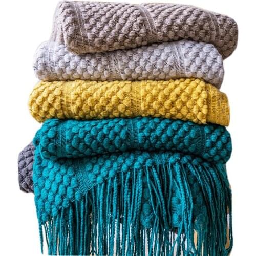 Sofa Decor Knit Vertical Stripe Bubble Blanket Multifunction Warm Soft Siesta Blankets Travel Bedding With Tassel 130x220cm