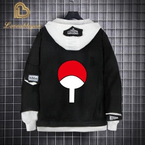 Naruto Denim Jacket Anime Akatsuki Autumn Winter Long-sleeved False Two-piece Sweater Jacket for Men and Women Hooded Coats