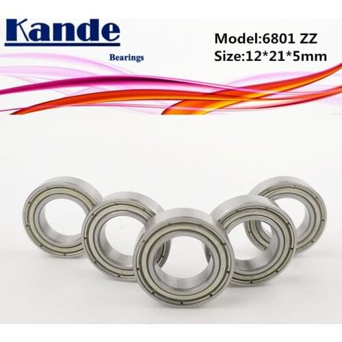Kande Bearings 6801 ZZ 10PCS ABEC-1 6801ZZ Thin Single Row Deep Groove Ball Bearing 12x21x5mm 61801