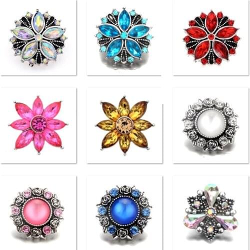 XH8044 Crystal 18mm flower Metal Snap button fit snap jewelry DIY