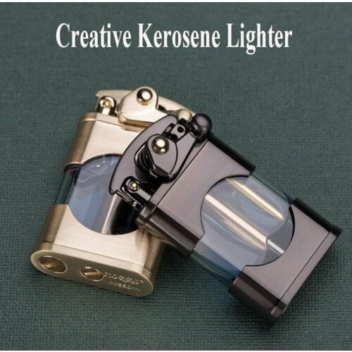 Cool Kerosene Torch Lighter Gadgets For Men Transparent Oil Tank Rocker Grinding Wheel Gasoline Lighters Dropship Suppliers