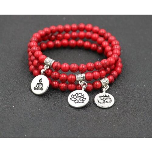 Minimalism Styles Red Stone Beads Buddha Bracelet For Men Women Lucky OM Lotus Charm Bracelets For Couples Jewelry Gift