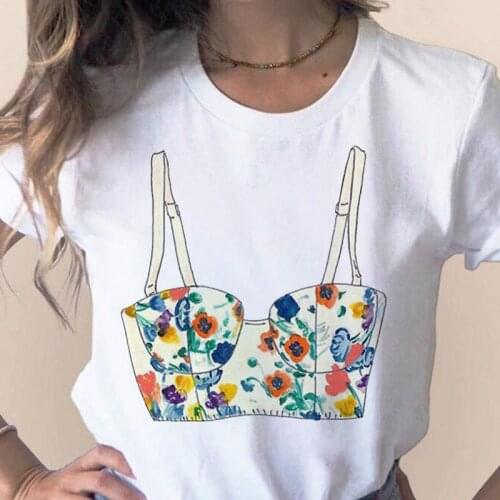 Fashion Summer Female Tshirt Fashion Bra Printed Women Tshirt Casual White Round Neck Short Sleeve Lady T shirt