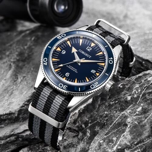 Mens Automatic Watch CORGEUT Brand 41mm MIYOTA Seagull Movement Ceramic Inlaid Luminous Waterproof Date Mechanical Nylon Watch