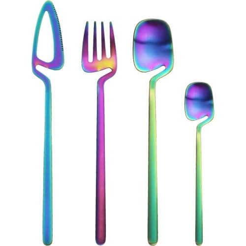 4Pcs/Set Rainbow Cutlery Set 18/10 Stainless Steel Dinner Tableware Set Knife Fork Tea Spoon Dinnerware Set Party Silverware Set