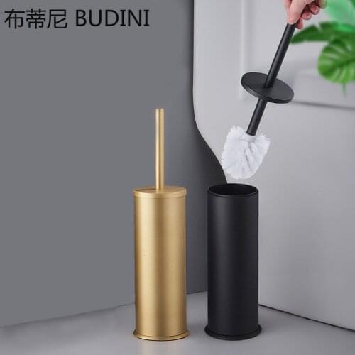 Floor Standing Bathroom Storage Organization Goods Gold Black Aluminum Toilet Brush Holder Set Bathroom Cleaning Brush