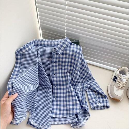 2021 new girls boys plaid shirt cotton full sleeve autumn kids top