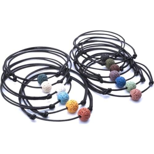 Women Men Adjustable Beach 10mm Colorful Lava Stone Bead Anklet Black Rope Braided Friendship Ankle Bracelet Jewelry wholesale