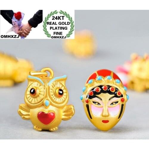 OMHXZJ Wholesale CA393 European Fashion Hot Fine Woman Man Party Birthday Wedding Gift Owl Opera Mask 24KT Gold Pendant Charm