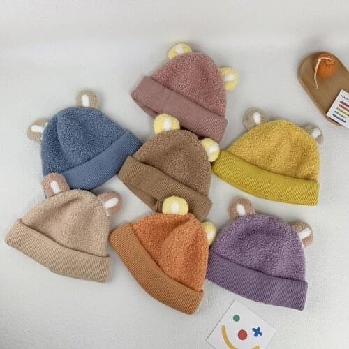 INS Winter Baby Girls Boys Ear Bucket Hat Cute Children Outdoor Sun Cap Warm Beanies Kids Lamb Hats Thick Warm Caps