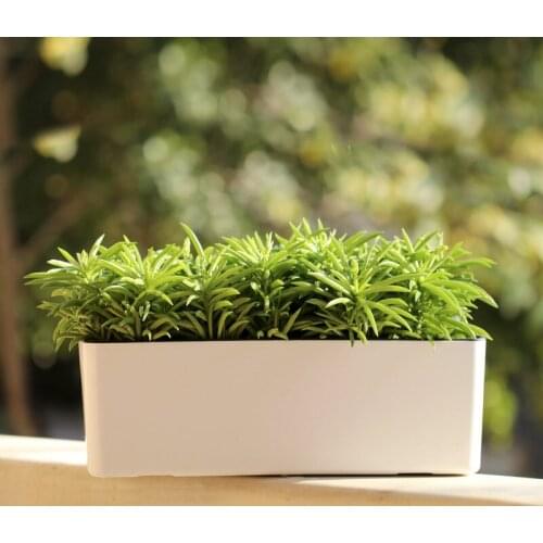 Rectangle Flower Pot Lazy Automatic Water Absorption Flowerpot White Flowers Pot for Office Home Garden + Water Level Indicator