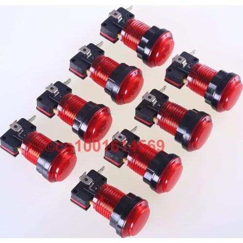 Reyann 8pcs/lot 30mm 5V Arcade LED illuminate Round Button For Arcade Game & MAME DIY & Raspberry PI Retropie 3B 5 Color - Red