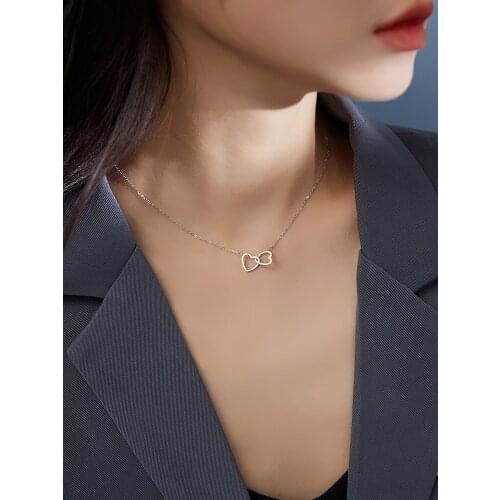 S925 silver jewelry with double ring love interlocking necklace clavicle chain ins necklace girlfriend birthday wholesale