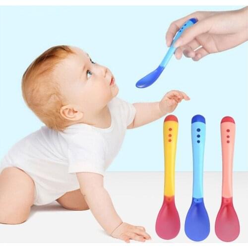 3 Colors Temperature Sensing Spoon for Kids Boys Girls Silicone Spoon Feeding Baby Spoons Toddler Flatware Drop Shipping