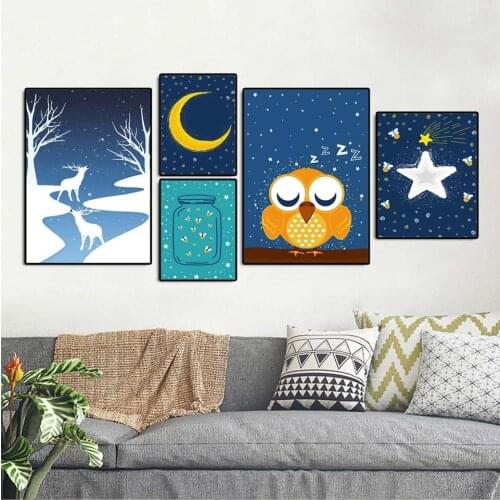 Modern Home Decoration Wall Art Picture Cartoon Owl Landscape Poster Nordic Canvas Painting Unframed Drawings For Children Room