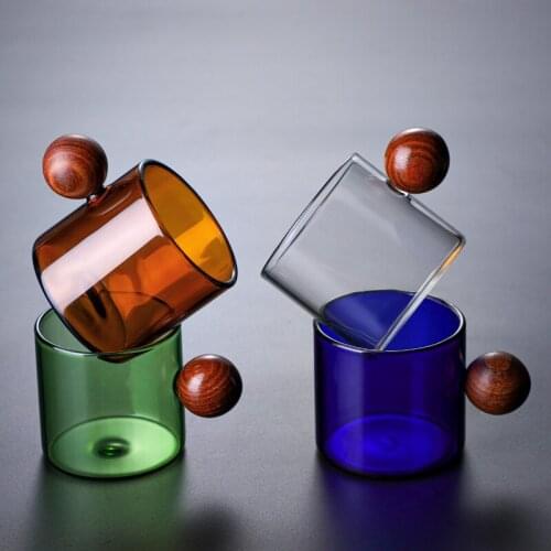Glass coffee cup color glass glass tea cup coffee set glass personal cup wood handle cup mugs coffee cups