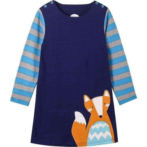 Navy Blue Girl Shirt Striped with Fox Animal Nature For 2 3 4 5 6 7 Years Old Light Weighted Children Clothes Outfit