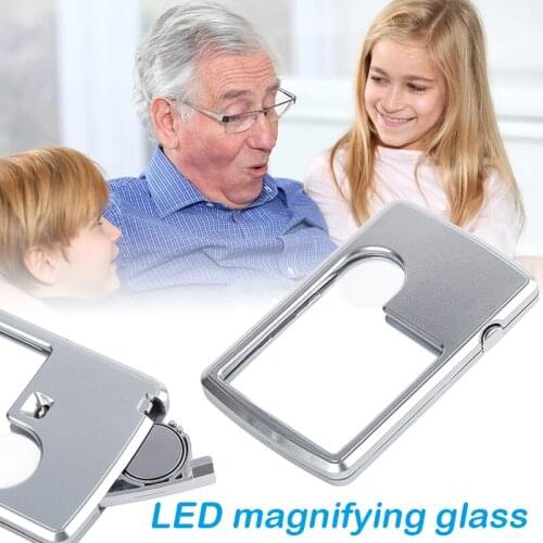 Lighted Magnifying Glass 6X Handheld Reading Magnifier Glass with LED Lights for Seniors Kids Card Shape Ultra Thin M2