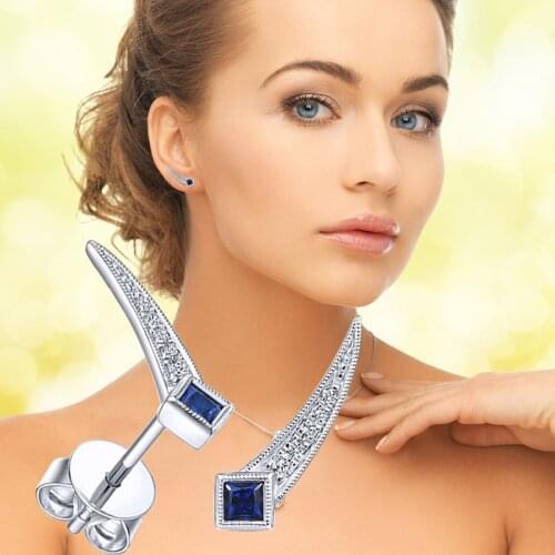 Huitan Gorgeous Blue Cubic Zirconia Stud Earrings for Wedding Engagement Personality Women Accessories Newly Statement Jewelry