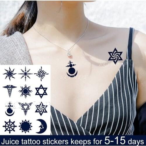 Waterproof Temporary Juice Tattoo Sticker Moon Sun Rudder Personal Tatto Flash Tatoo Fake Tattoos Art for Men Women