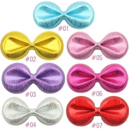 XIMA 7pcs/lot 4inch Girls PU Leather Hair Bows WITHOUT CLIP Girls Giltter Handmade Bows NO Clip for DIY Hair Accessories