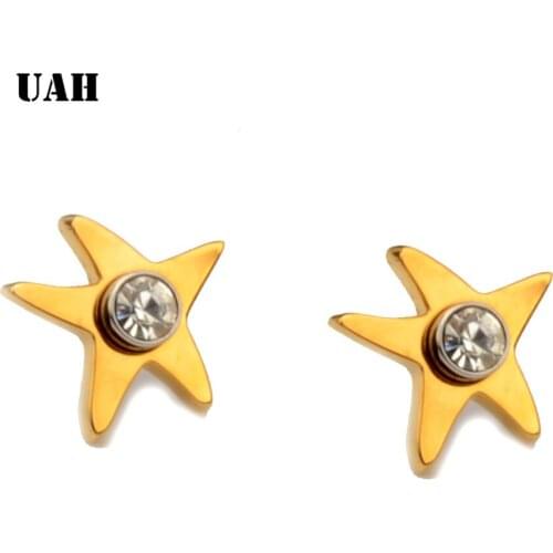 UAH Starfish Stainless Steel Earrings Crystal Clear CZ Stud Earring For Woman Fashion Jewelry Party brincos femin Dropshiping