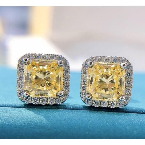 2021 New 7*7 Ice Flower Cut Yellow Pink High Carbon Diamond Earrings Womens Earrings Bridal Wedding Bithday Pendant Necklaces