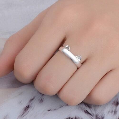 Cute Silver Color Cat Ear Finger Ring Open Design Fashion Jewelry Ring For Women Child Gifts Adjustable Ring Wholesal 3 Colors