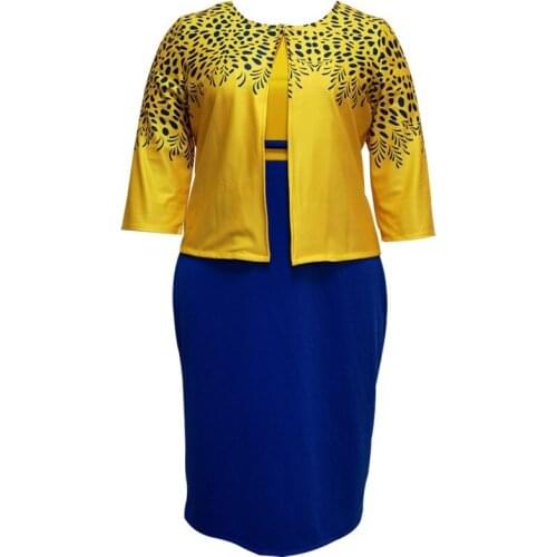 4XL 5XL Plus Size Africa Womens Dress 2 Piece Sets Spring Autumn New Round Neck 3/4 Sleeve Pleated Dress Large Size Clothes