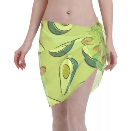 Women See-Through Beach Bikini Cover Up Wrap Scarf Swimwear Pareo Sarong Dress Avocado With Bone Casual Beach Dress