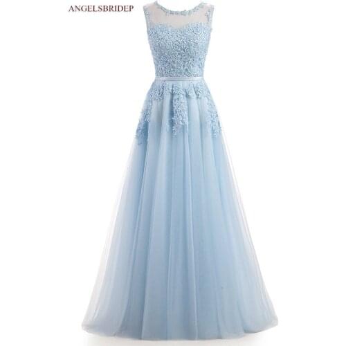 Fashion Sheer Neck Long Evening Dresses Vestidos de festa Applqiue Empire Waist Floor-Length Prom Pageant Dresses Hot Sale