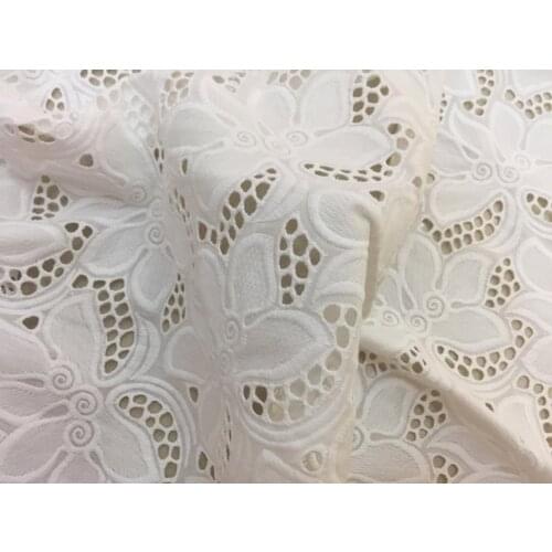 1 yard off white cotton eyelet lace fabric with scalloped selvedge cotton embroidered lace fabric