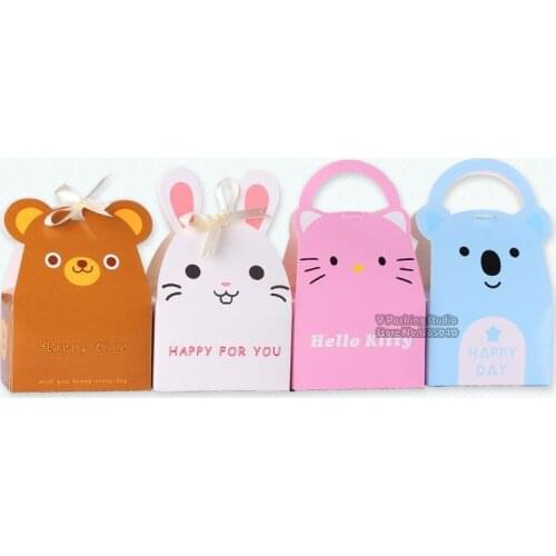 10x6.5x6.5cm Cute Cartoon Rabbit bear Candy Packing box, Candy Macaroon Cookie boxes, Food snack Packing for wedding 100pcs/lot