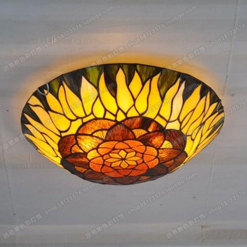 16-inch Continental Sunflower ceiling Tiffanylamps bedroom childrens den bar glass art lighting Personality stairs
