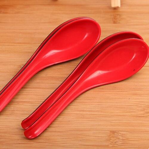 2pcs/bag Home Flatware Plastic Red Soup Porridge Spoon Red/black Kitchen Tableware Japanese Long Handle Dinnerware Cooking Tools