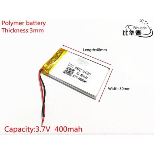 3.7V 400mAh 303048 Lithium Polymer Li-Po li ion Rechargeable Battery cells For Mp3 MP4 MP5 GPS PSP mobile bluetooth