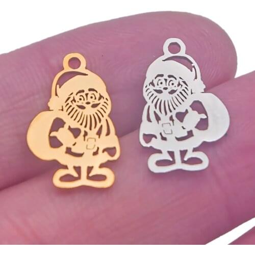 5pcs Christmas Series Stainless Steel Santa Claus Pendant Girlfriend Present Charm Merry Jewelry Making Necklaces Earrings Gifts