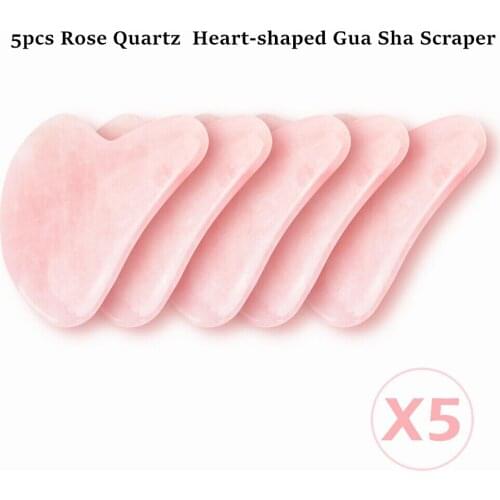 5pcs Rose Quartz Jade Stone Heart-shaped Gua Sha Scraper Massage Handmade Guasha Board Anti Wrinkle Body Skin Care Tool For Gift