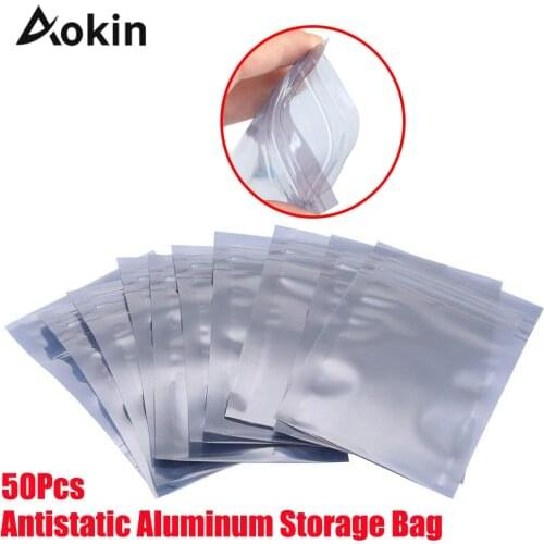 50pcs Antistatic Aluminum Storage Bag Ziplock Bags Resealable Anti Static Pouch For Electronic Accessories Package Bags