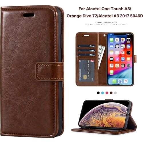 PU Leather Flip Case For Alcatel One Touch A3 Silicone Case Wallet Cover For Alcatel A3 2017 5046D Orange Dive 72 Business Case