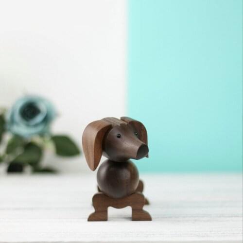 Interior Decor Ornaments Toys Long Body Dog Nordic Black Walnut Dachshund Wood Miniature Sausage Dog Figurines Home